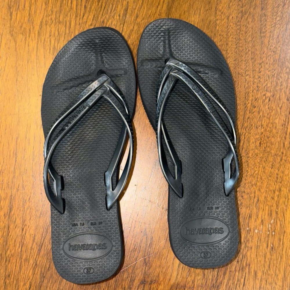 Havaianas Black Flip Flops Sandals Unworn Made in Brazil Women’s 7.5 EU 39